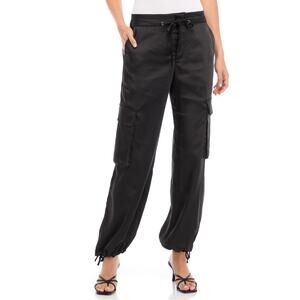 SANCTUARY WOMENS SIZE 25 EVE MID RISE SATIN CARGO PANTS BLACK NEW